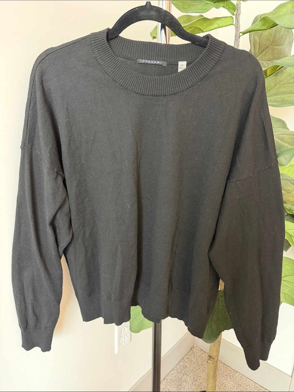 Tahari Black Crewneck Pullover Sweater